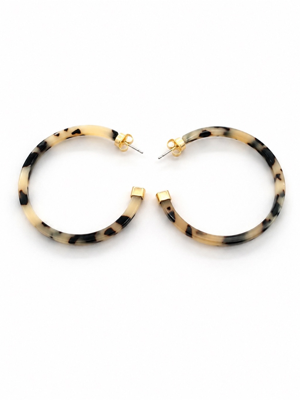 Tortoiseshell Resin Hoop Earrings Gold Tone 2 Inch